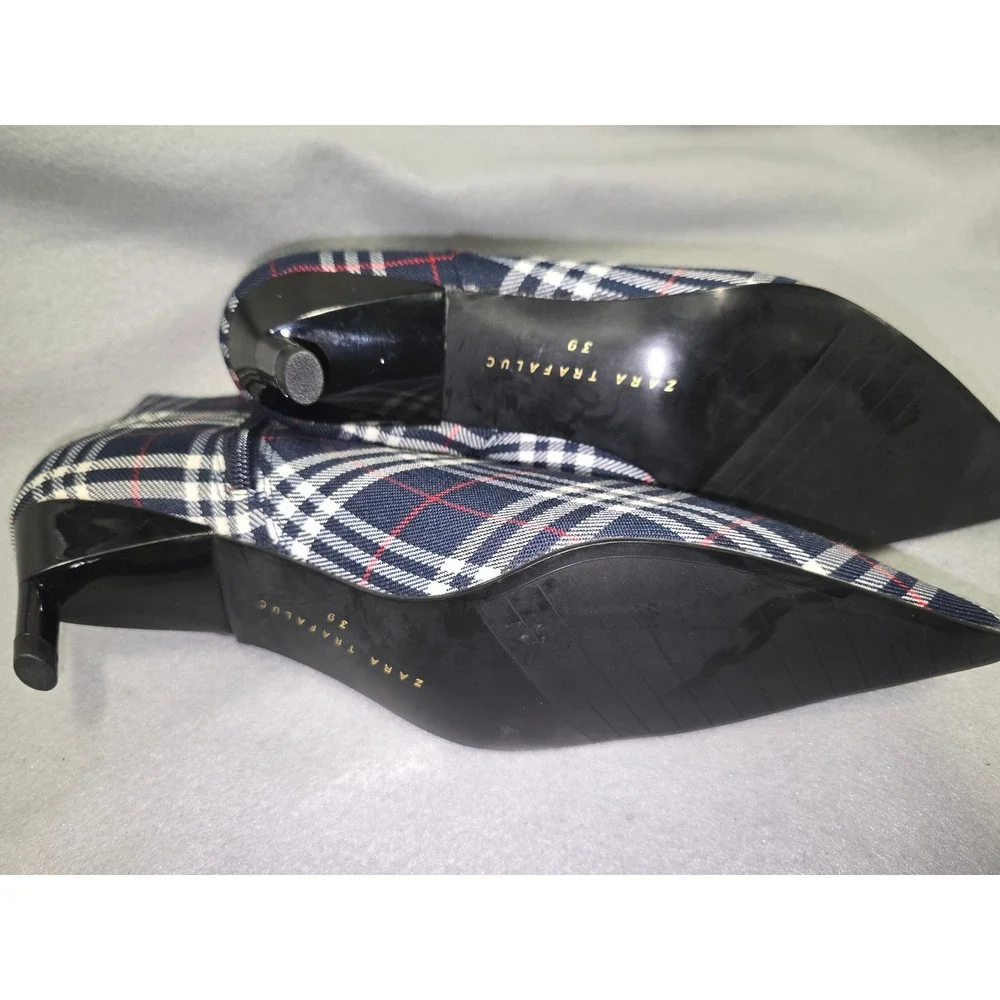 Zara Women Plaid Pointed Toe Kitten Heel Ankle Boots Size 8.5 - Picture 8 of 11